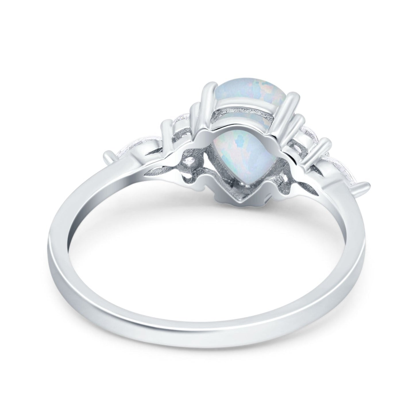 Teardrop Pear Art Deco Wedding Ring Lab Created White Opal