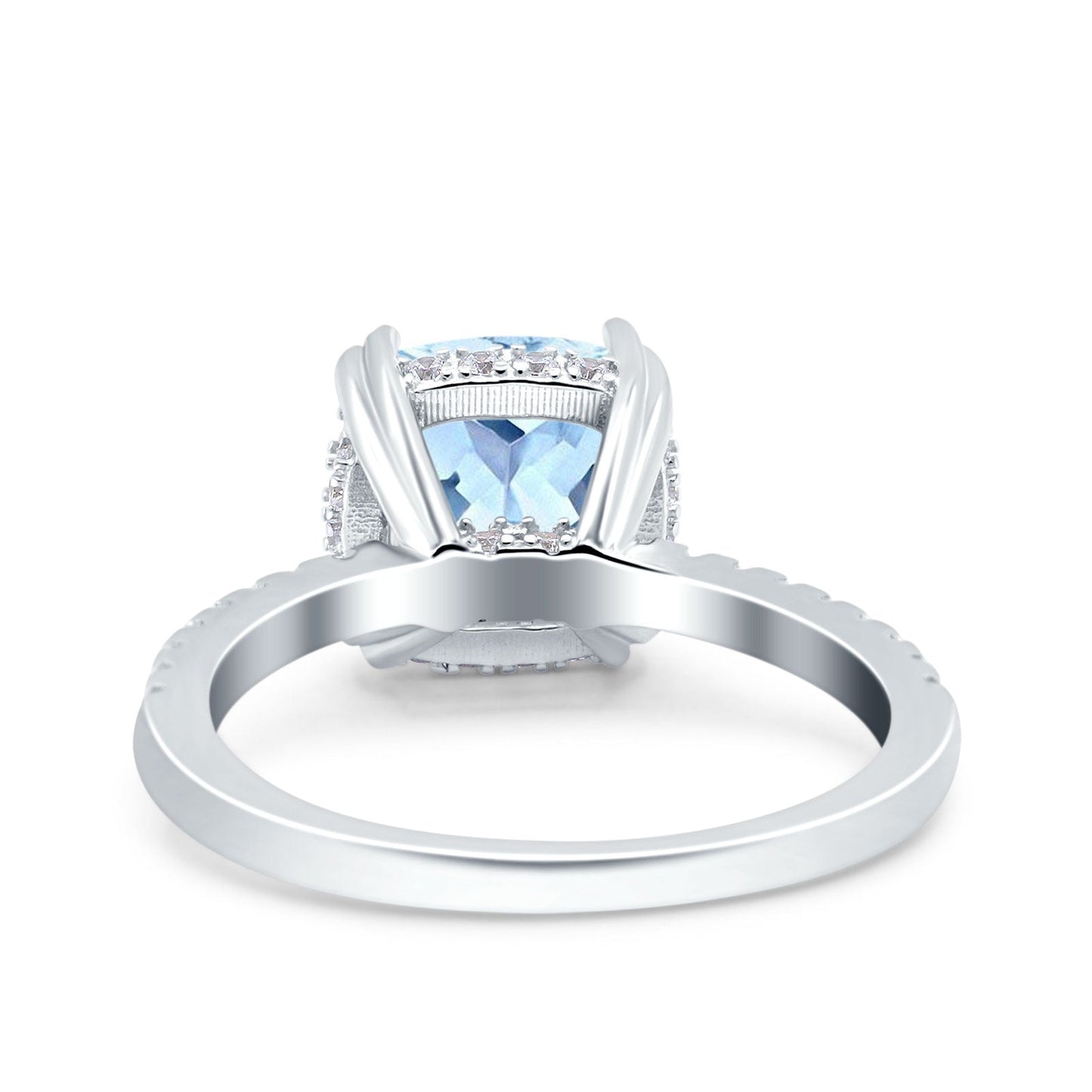 Half Eternity Art Deco Cushion Cut Wedding Bridal Ring Simulated Aquamarine CZ