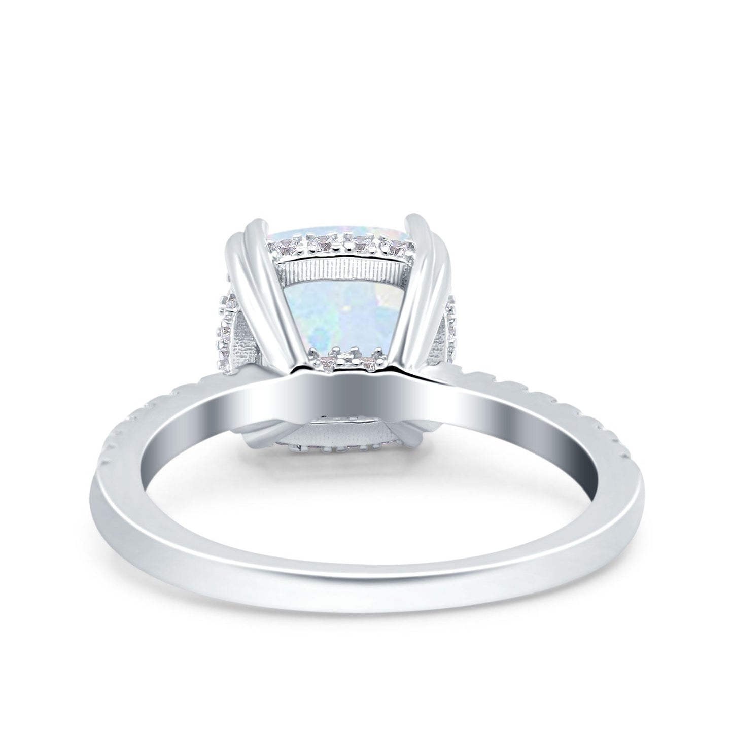 Half Eternity Art Deco Cushion Cut Wedding Bridal Ring Lab Created White Opal