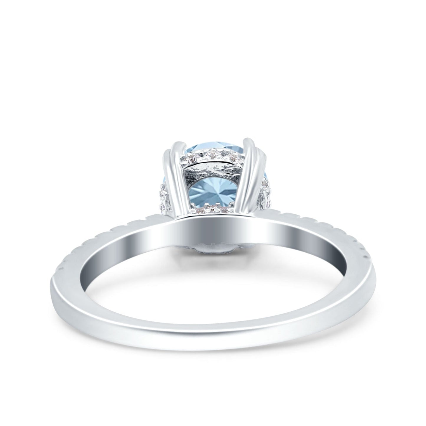 Art Deco Wedding Bridal Ring Half Eternity Round Simulated Aquamarine CZ