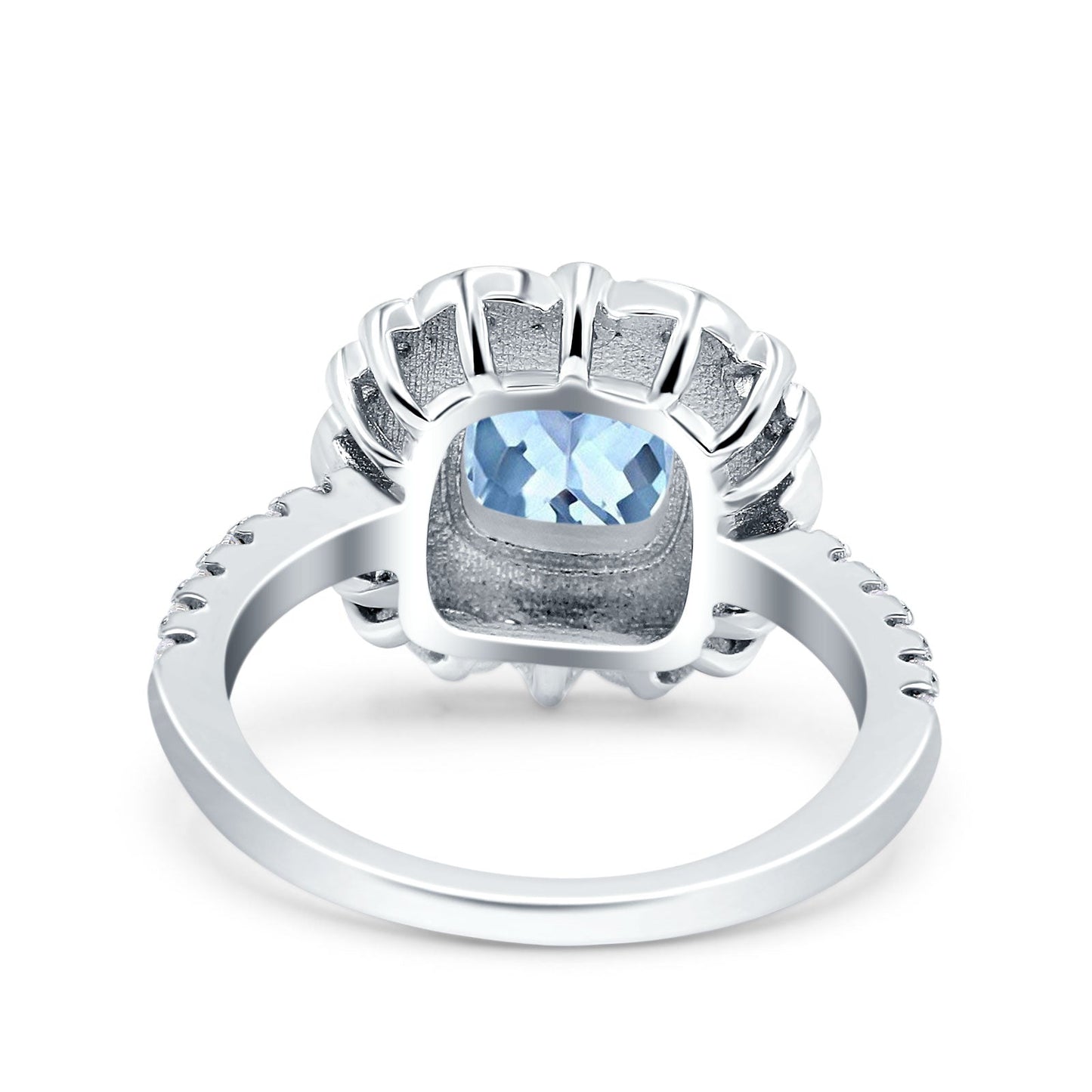 Vintage Style Solitaire Accent Cushion Wedding Ring Simulated Aquamarine CZ