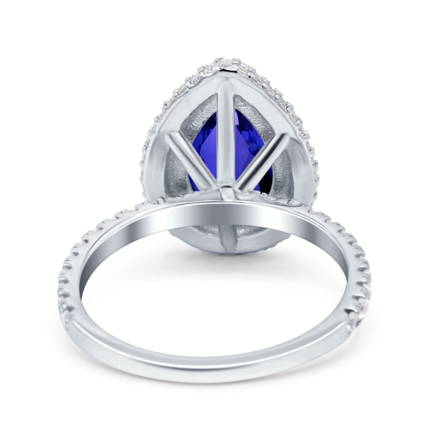 Teardrop Pear Art Deco Vintage Engagement Ring Simulated Blue Sapphire CZ