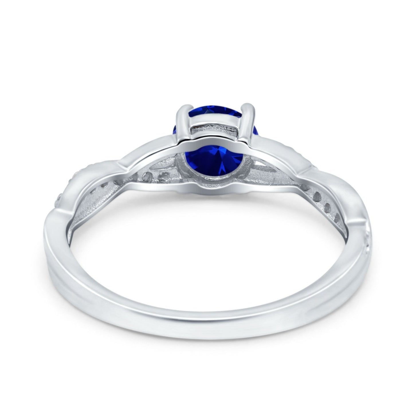 Art Deco Wedding Ring Round Simulated Blue Sapphire CZ