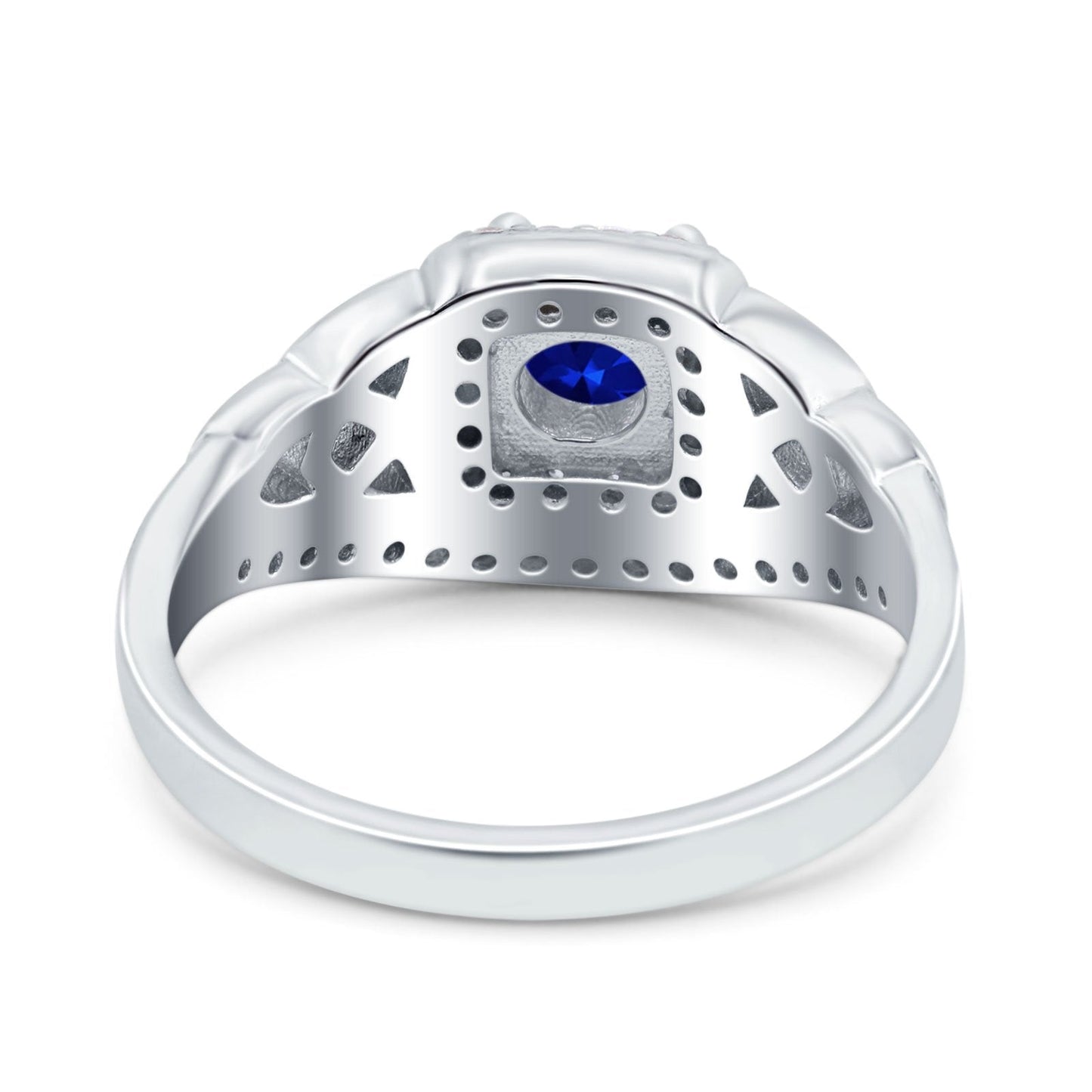 Celtic Art Deco Wedding Ring Round Simulated Blue Sapphire CZ