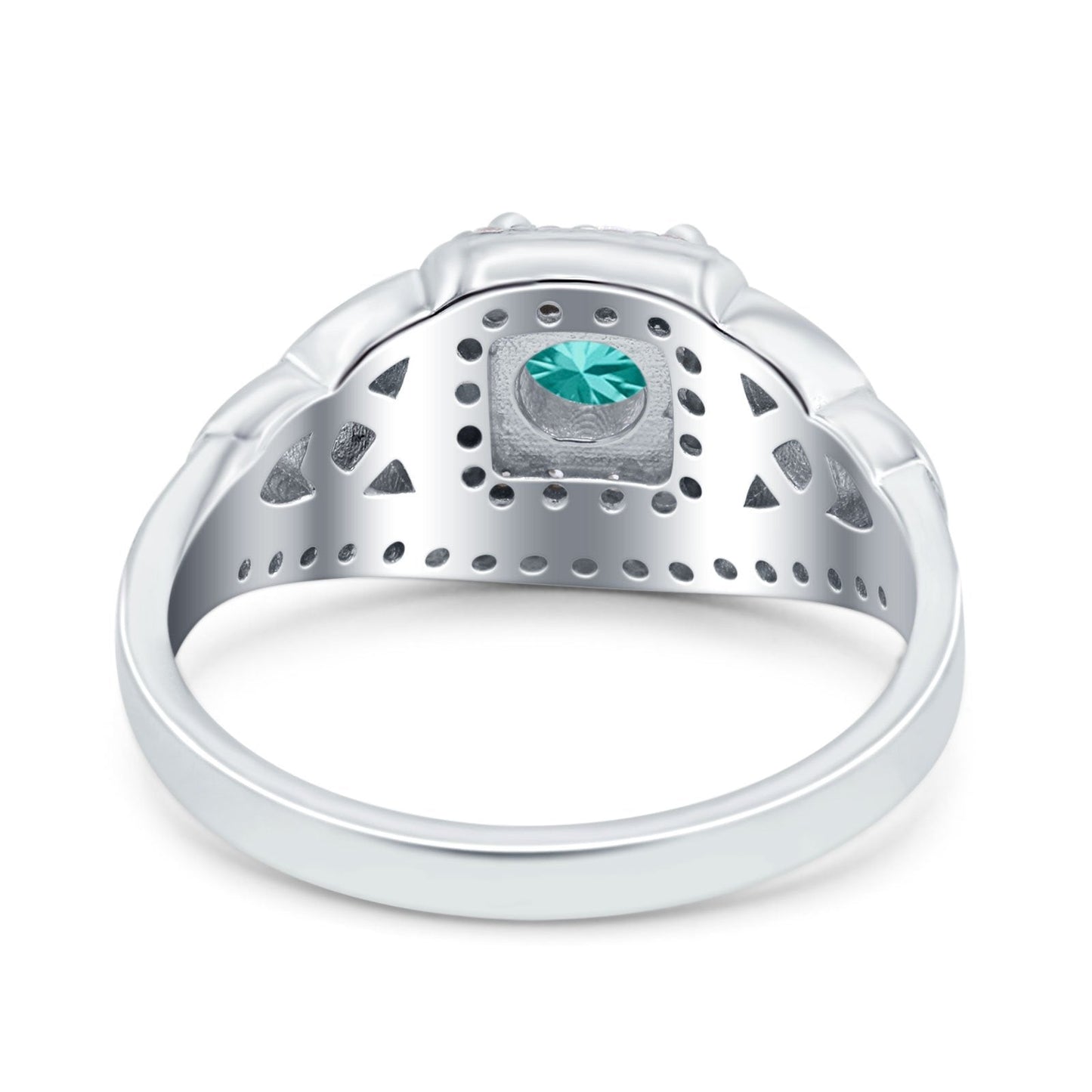 Celtic Art Deco Wedding Ring Round Simulated Paraiba Tourmaline CZ