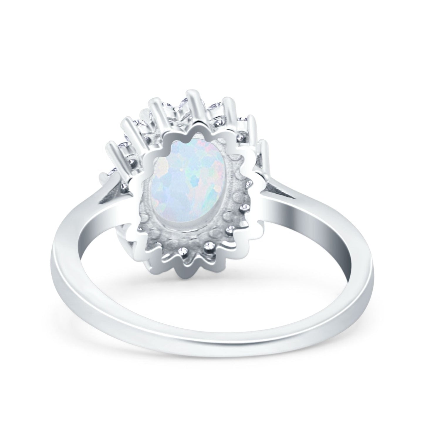 Halo Art Deco Oval Wedding Ring Lab Created White Opal