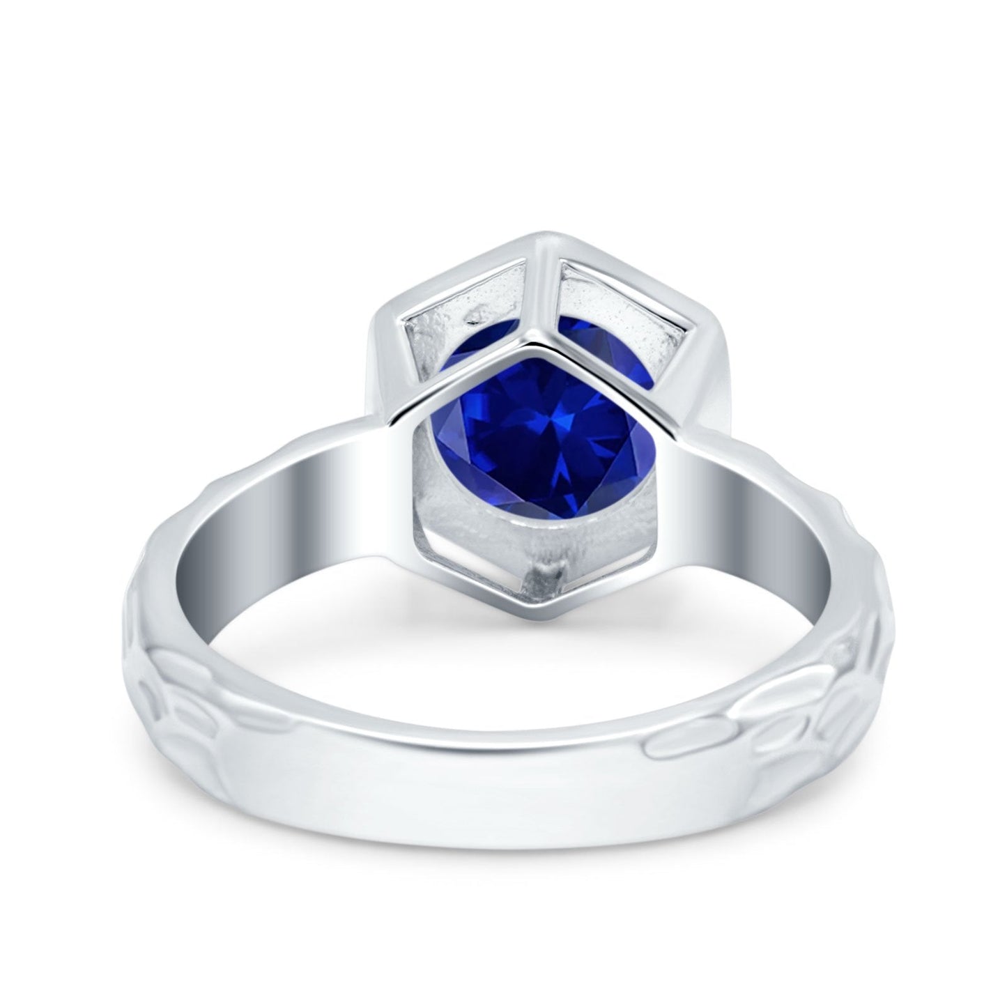 Art Deco Engagement Bridal Ring Hexagon Simulated Blue Sapphire CZ