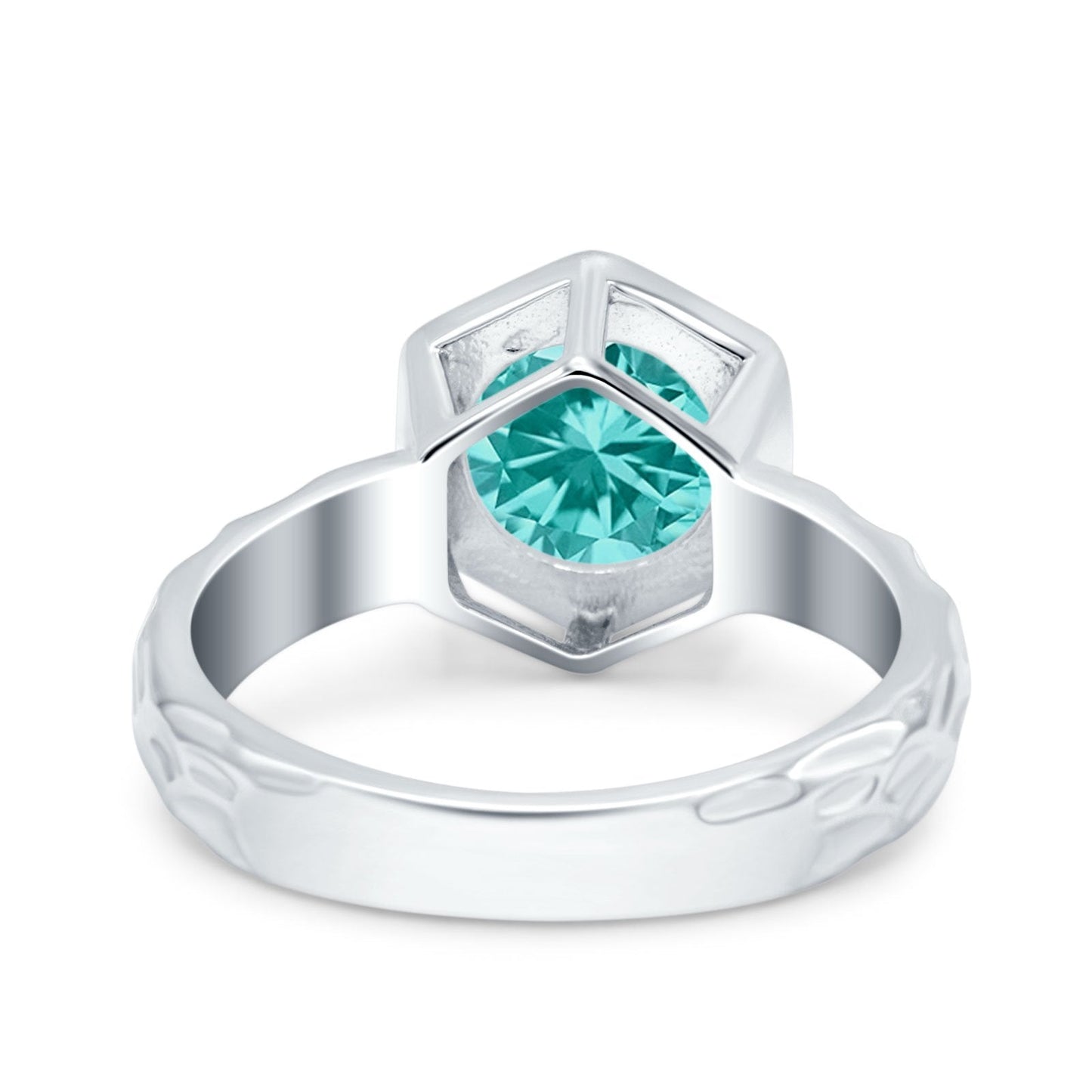 Art Deco Engagement Bridal Ring Hexagon Simulated Paraiba Tourmaline CZ