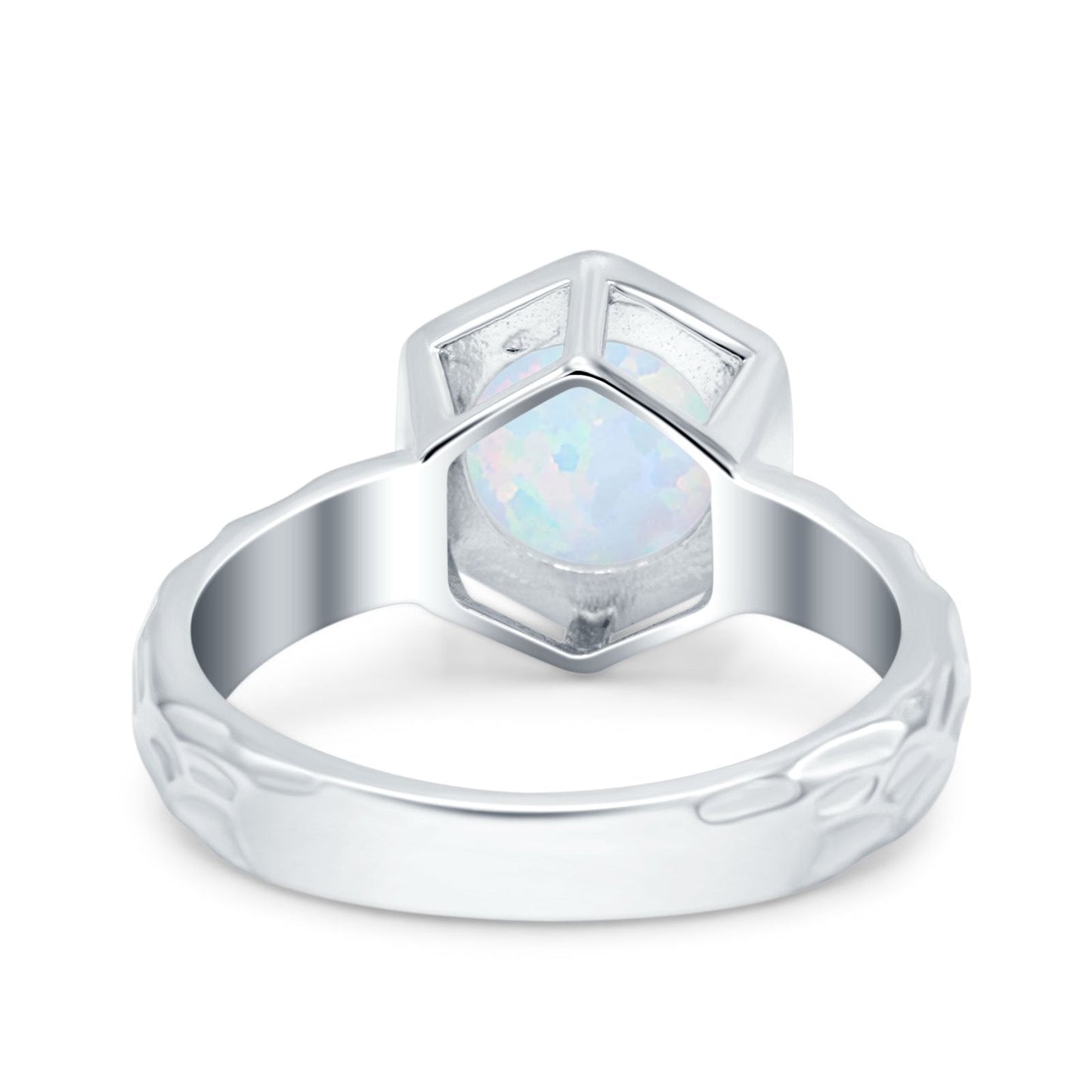 Art Deco Engagement Bridal Ring Hexagon Lab Created White Opal