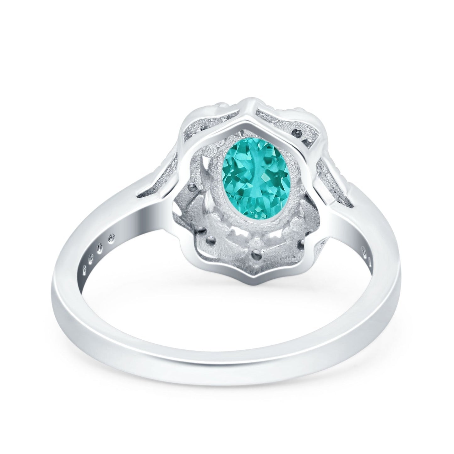 Oval Art Deco  Accent Vintage Paraiba Tourmaline CZ Wedding Ring