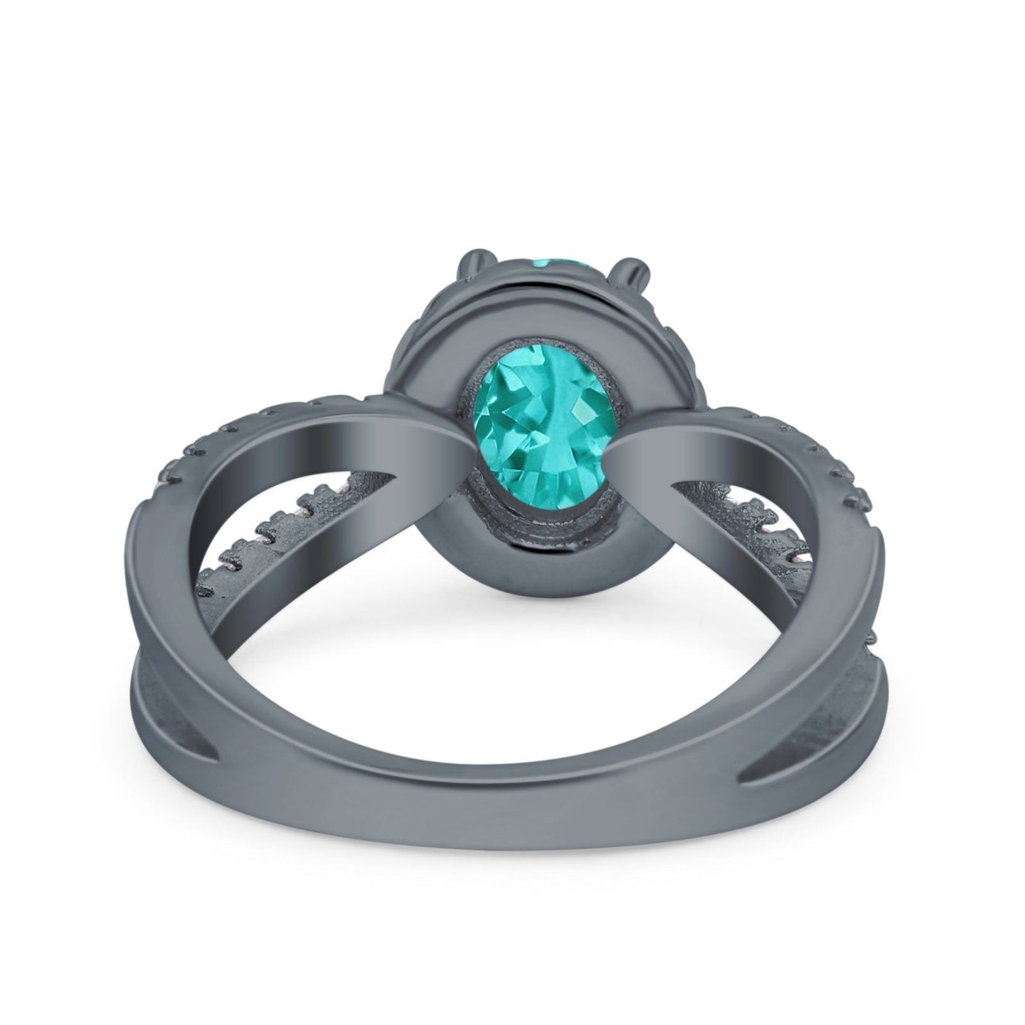 Art Deco Oval Black Tone Paraiba Tourmaline CZ Engagement Ring