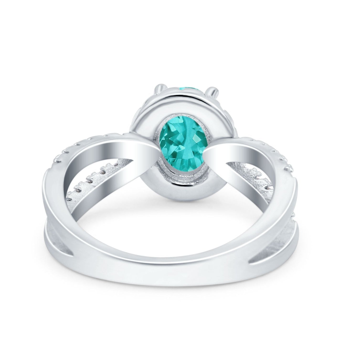 Art Deco Oval Paraiba Tourmaline CZ Engagement Ring