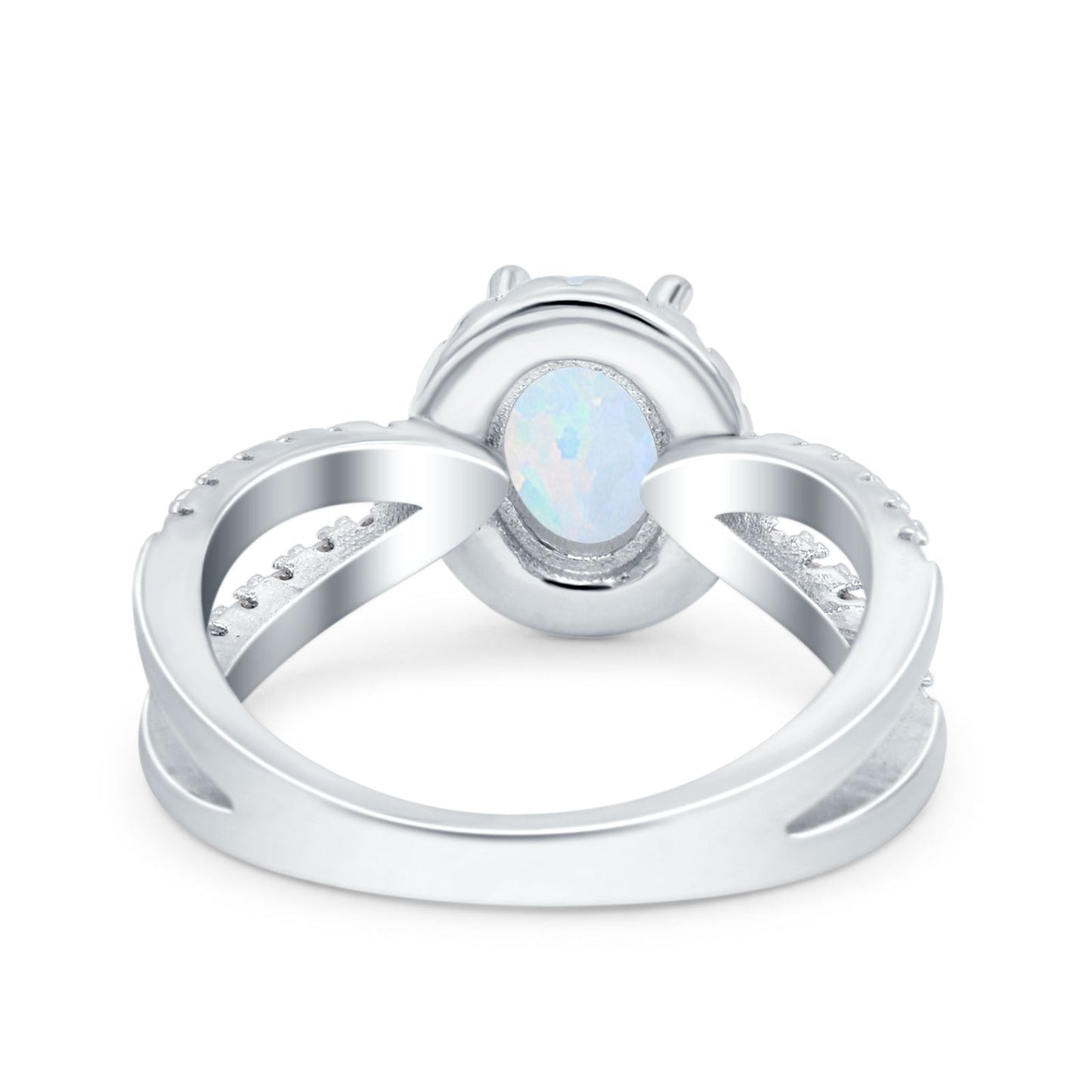 Art Deco Oval Lab Created White Opal Engagement Ring