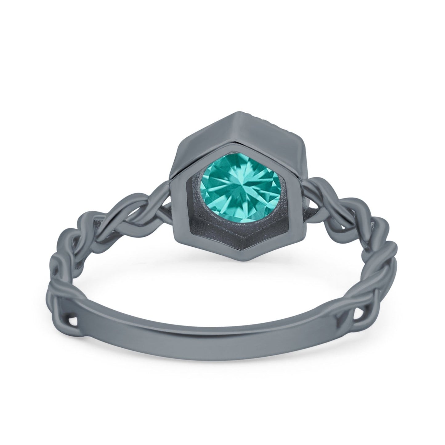 Art Deco Hexagon Round Black Tone Paraiba Tourmaline CZ Engagement Ring