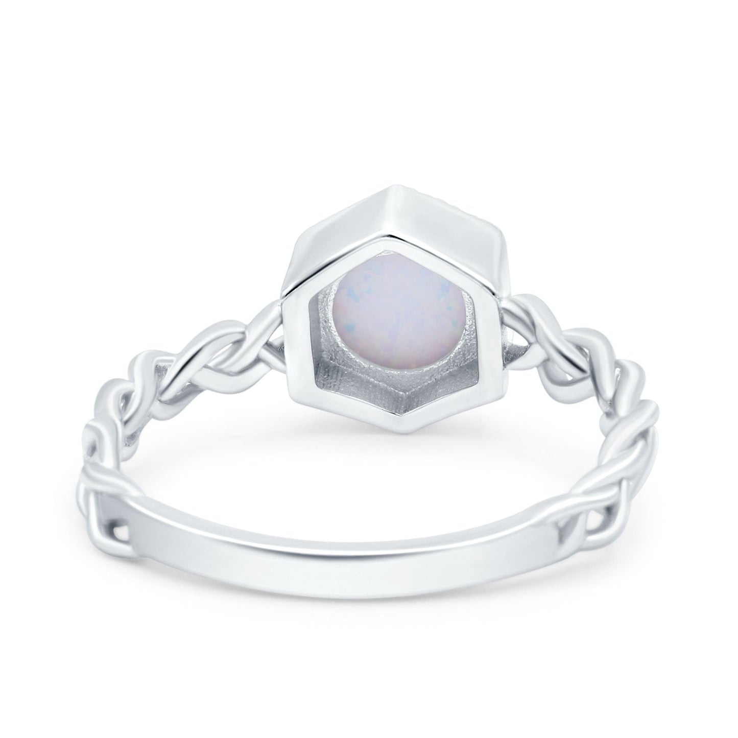 Art Deco Hexagon Round Lab Created White Opal Engagement Ring