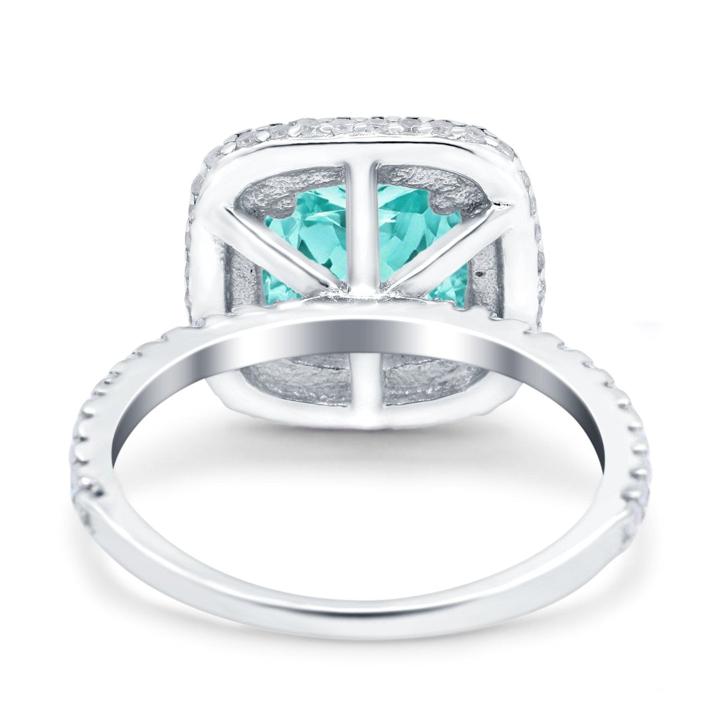 Halo Art Deco Cushion Cut Wedding Ring Simulated Paraiba Tourmaline CZ