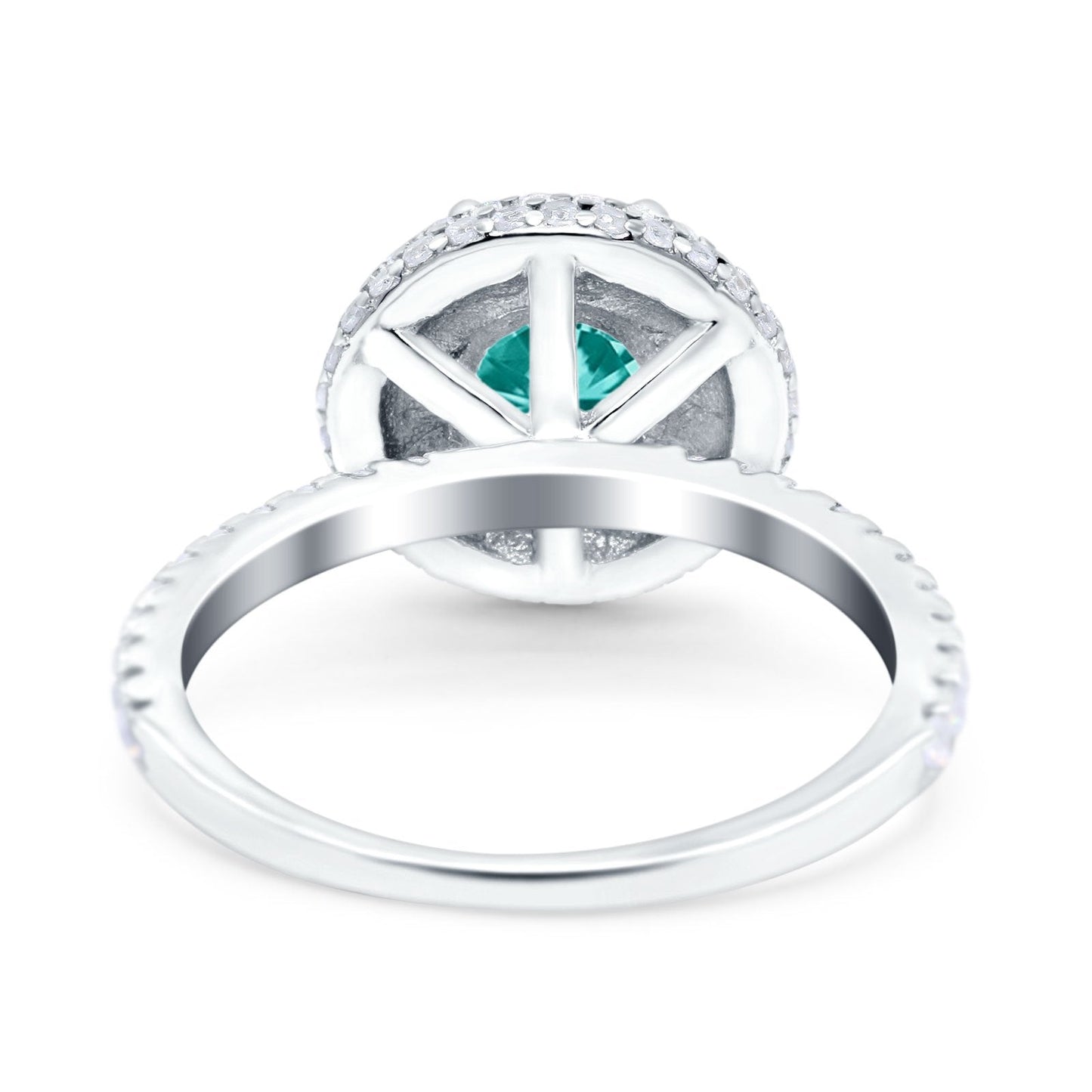 Halo Art Deco Wedding Ring Round Simulated Paraiba Tourmaline CZ