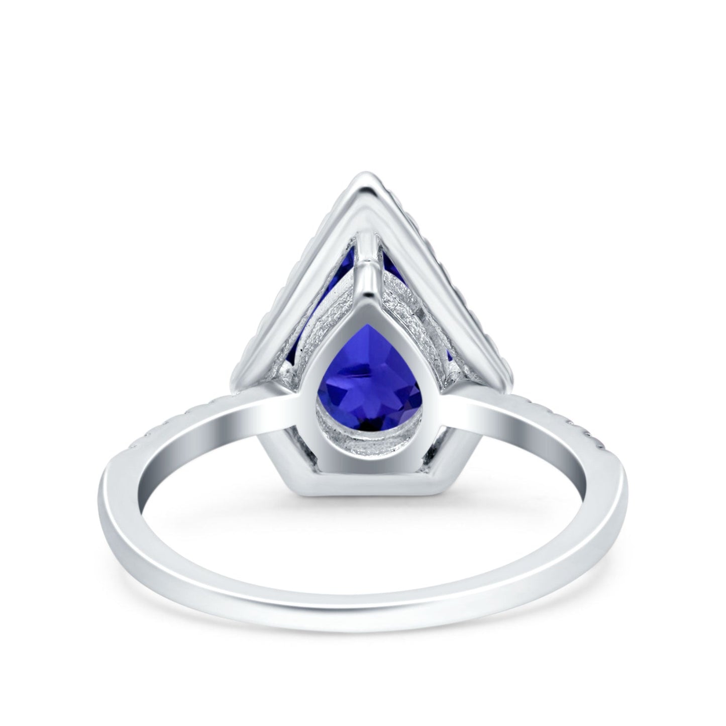 Halo Art Deco Solitaire Accent Pear Wedding Bridal Ring Simulated Blue Sapphire CZ