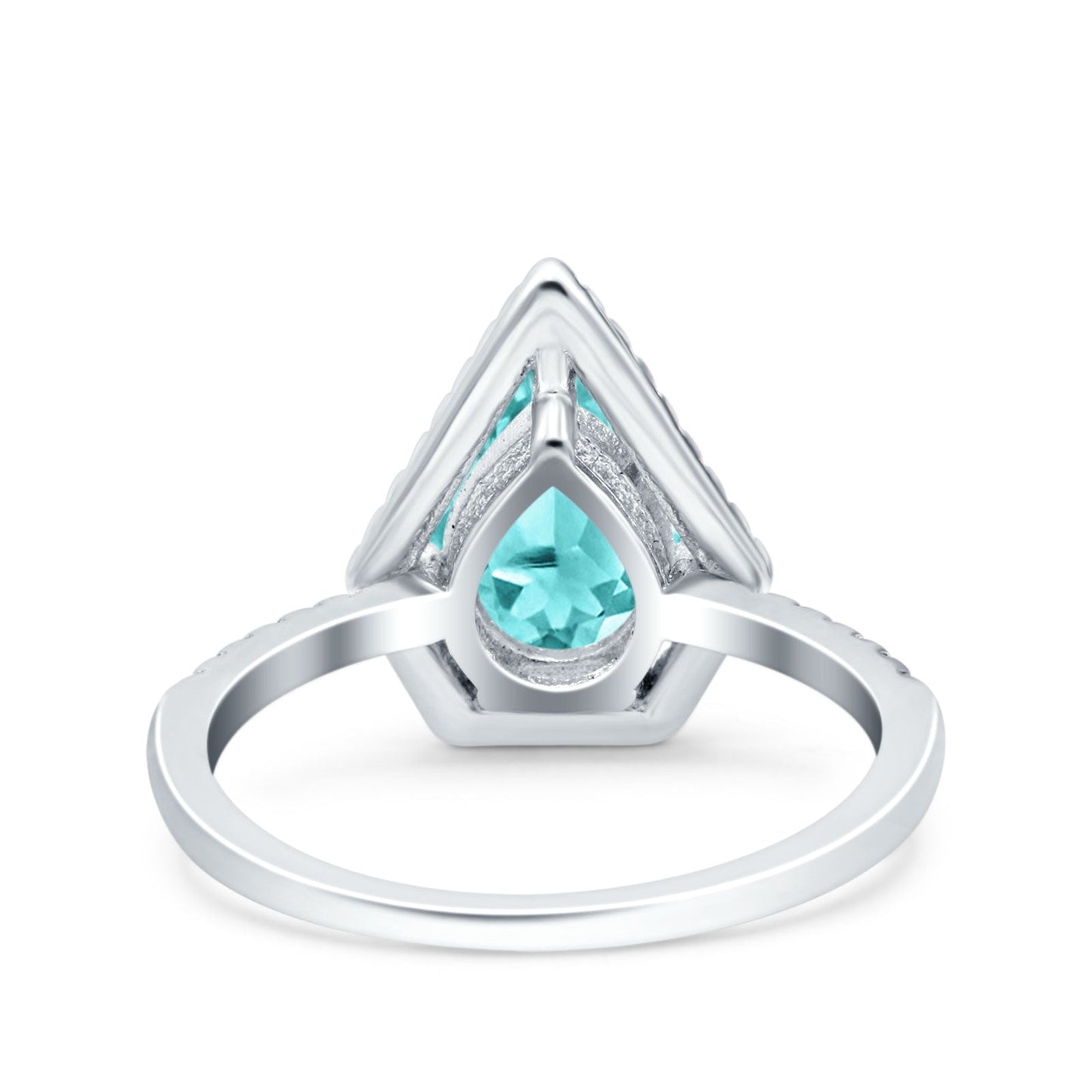 Halo Art Deco Solitaire Accent Pear Wedding Bridal Ring Simulated Paraiba Tourmaline CZ