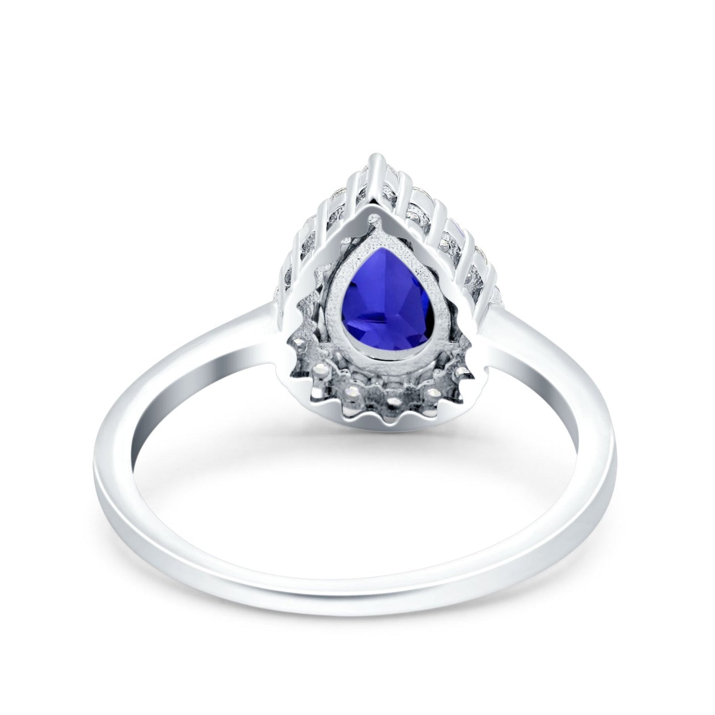 Teardrop Halo Art Deco Pear Wedding Ring Simulated Blue Sapphire CZ