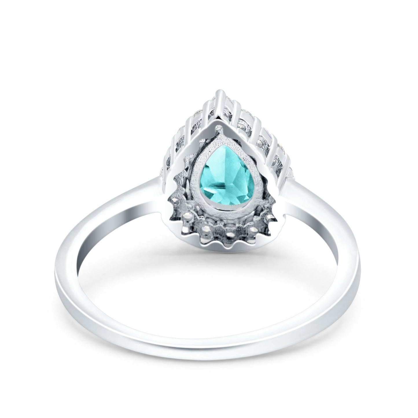 Teardrop Halo Art Deco Pear Wedding Ring Simulated Paraiba Tourmaline CZ