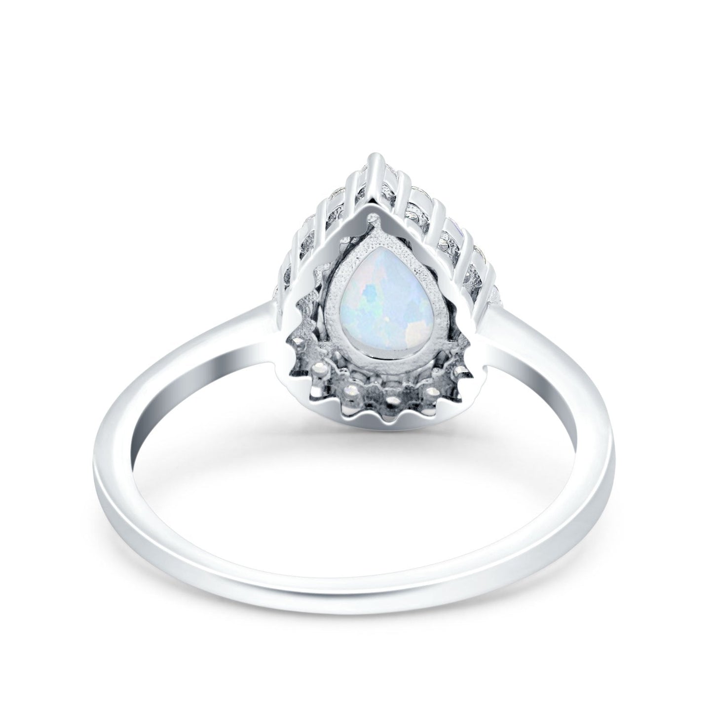 Teardrop Halo Art Deco Pear Wedding Ring Lab Created White Opal