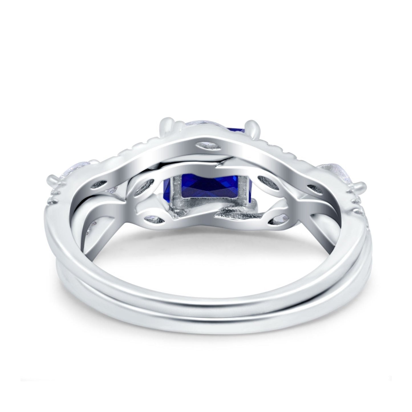 Two Piece Bridal Ring Art Deco Princess Cut Engagement Simulated Blue Sapphire CZ