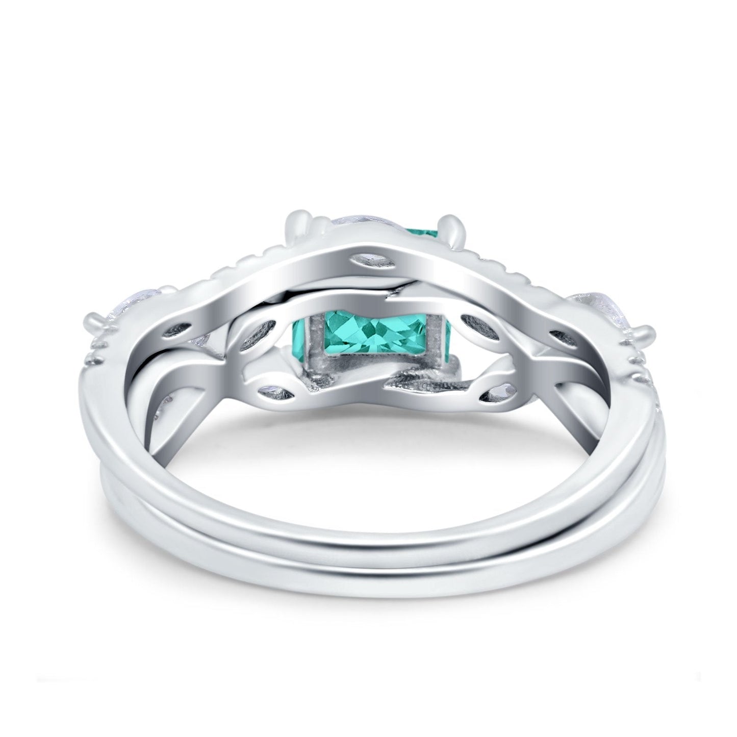 Two Piece Bridal Ring Art Deco Princess Cut Engagement Simulated Paraiba Tourmaline CZ