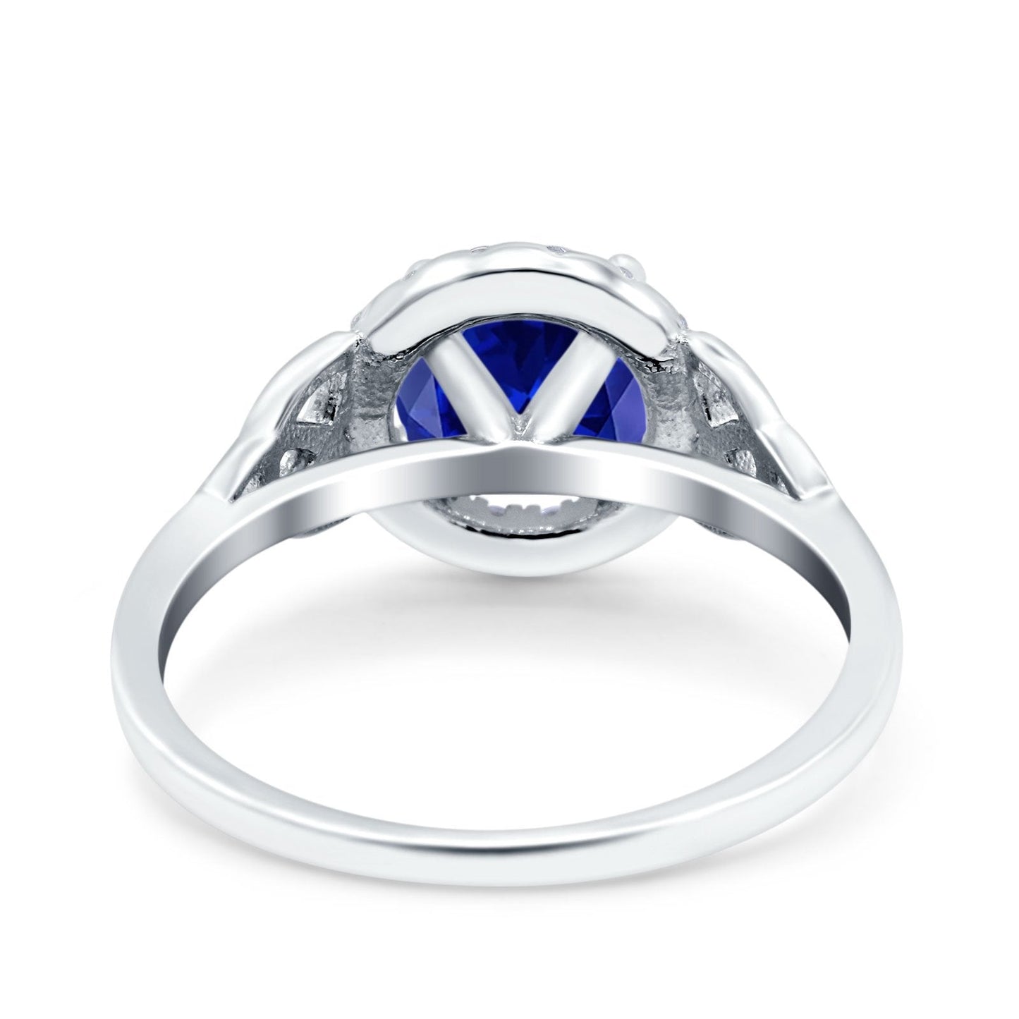 Celtic Halo Art Deco Wedding Ring Round Simulated Blue Sapphire CZ