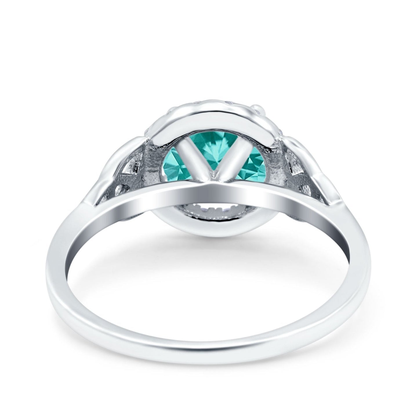 Celtic Halo Art Deco Wedding Ring Round Simulated Paraiba Tourmaline CZ