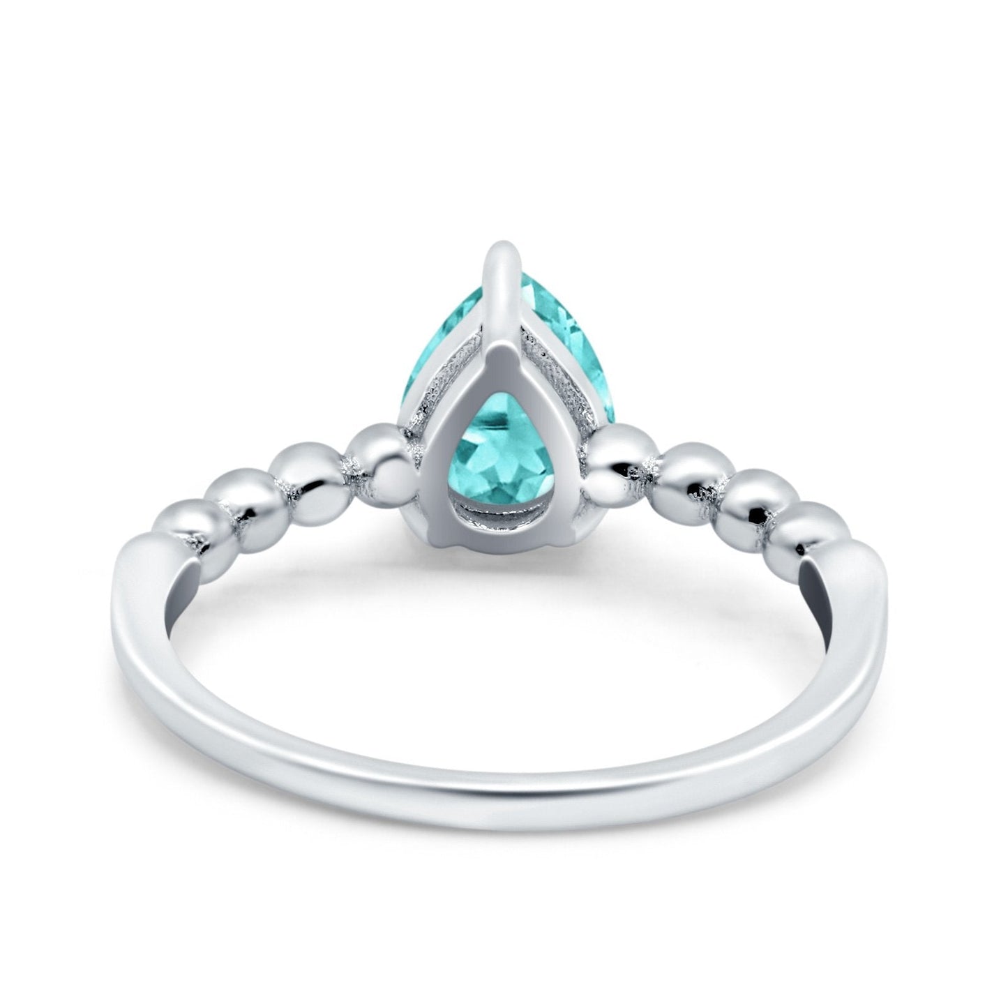 Teardrop Art Deco Pear Wedding Ring Simulated Paraiba Tourmaline CZ