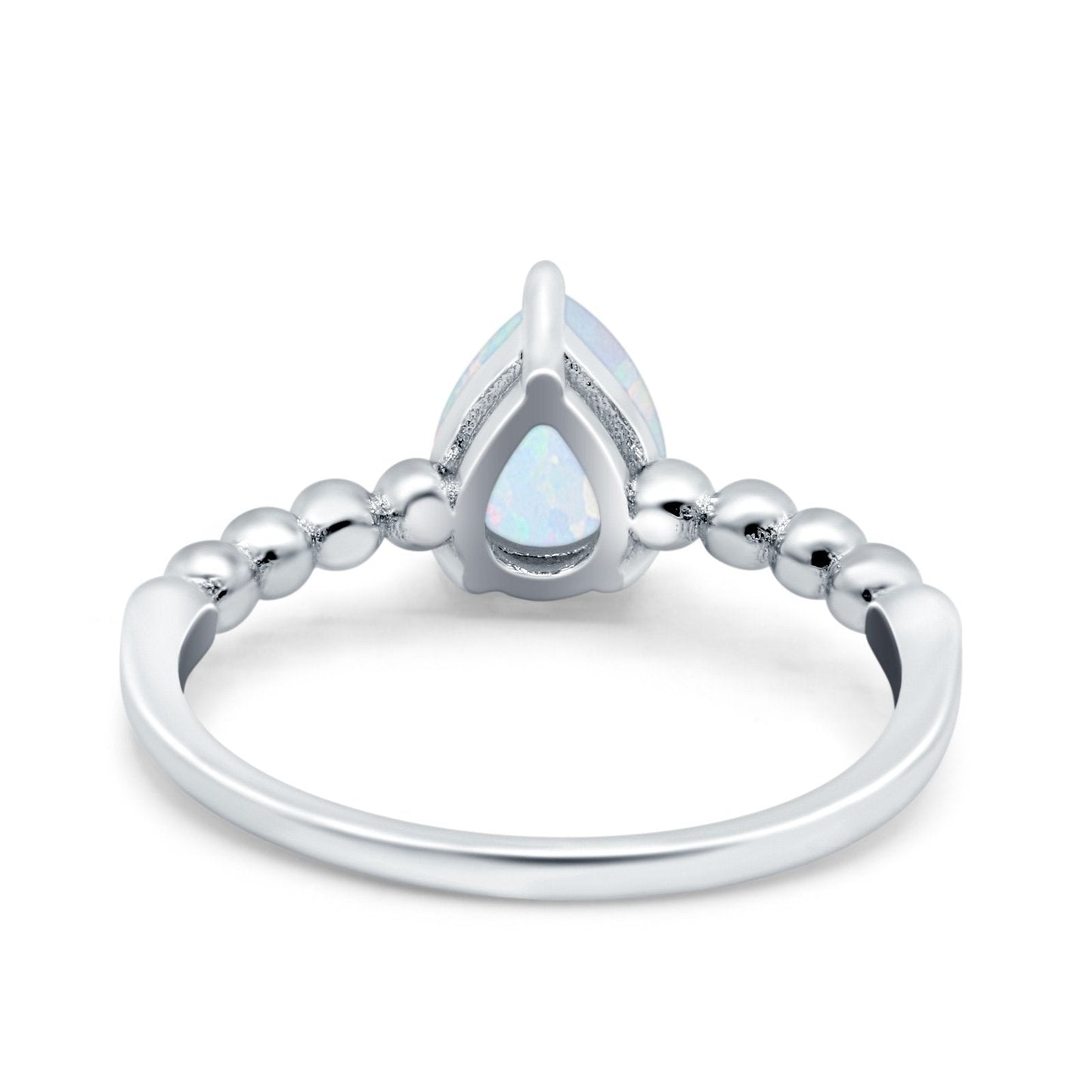 Teardrop Art Deco Pear Wedding Ring Lab Created White Opal