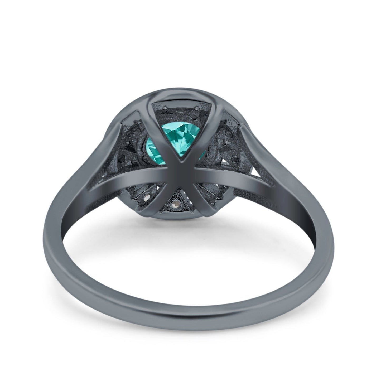 Celtic Halo Engagement Ring Round Black Tone, Simulated Paraiba Tourmaline CZ