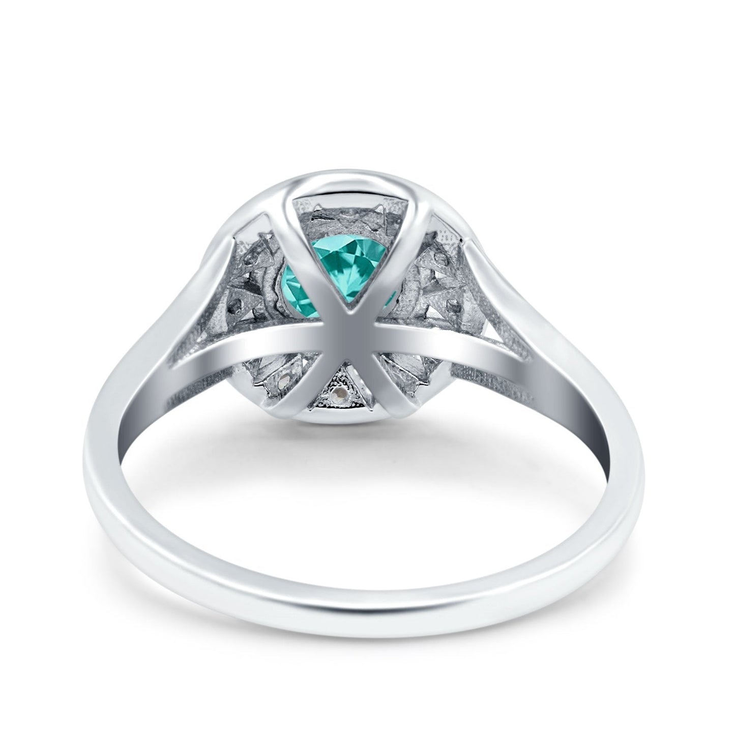 Celtic Halo Engagement Ring Round Simulated Paraiba Tourmaline CZ