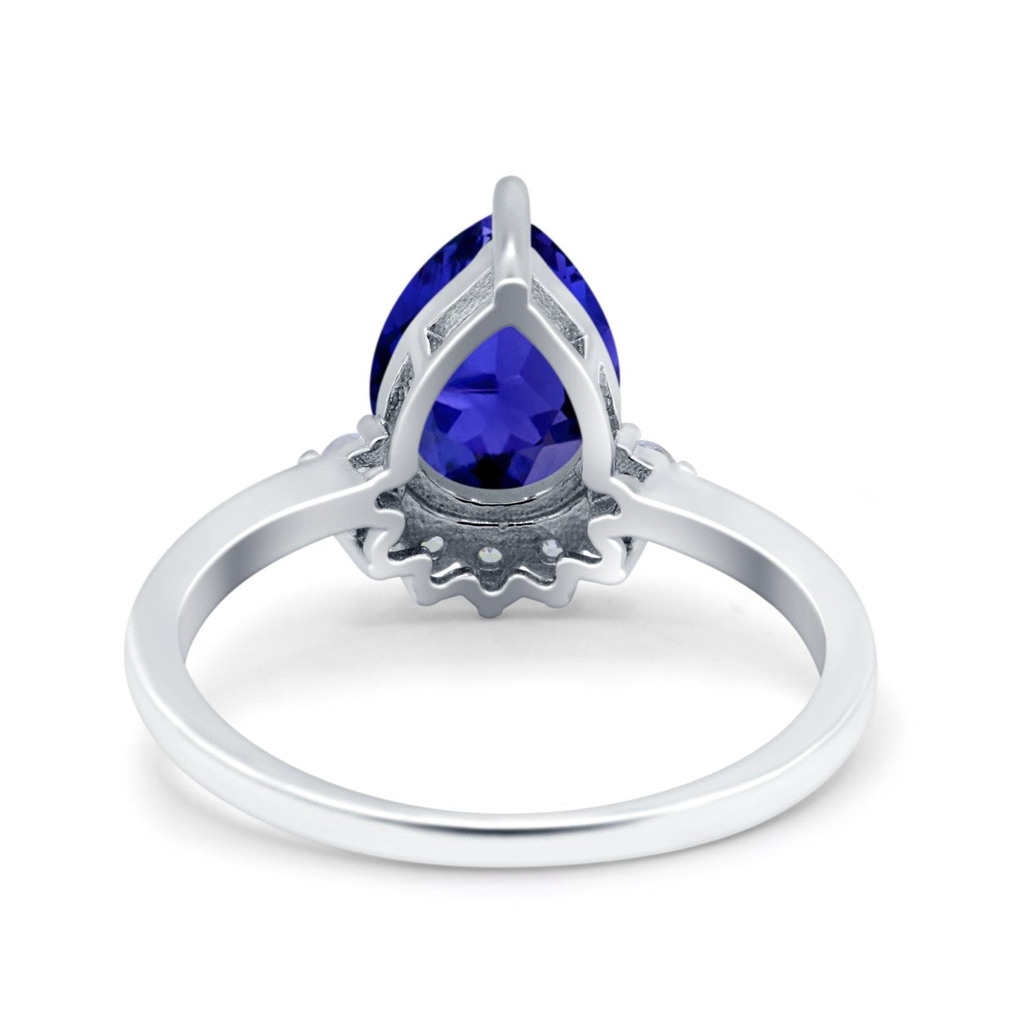 Teardrop Art Deco Pear Engagement Ring Simulated Blue Sapphire CZ