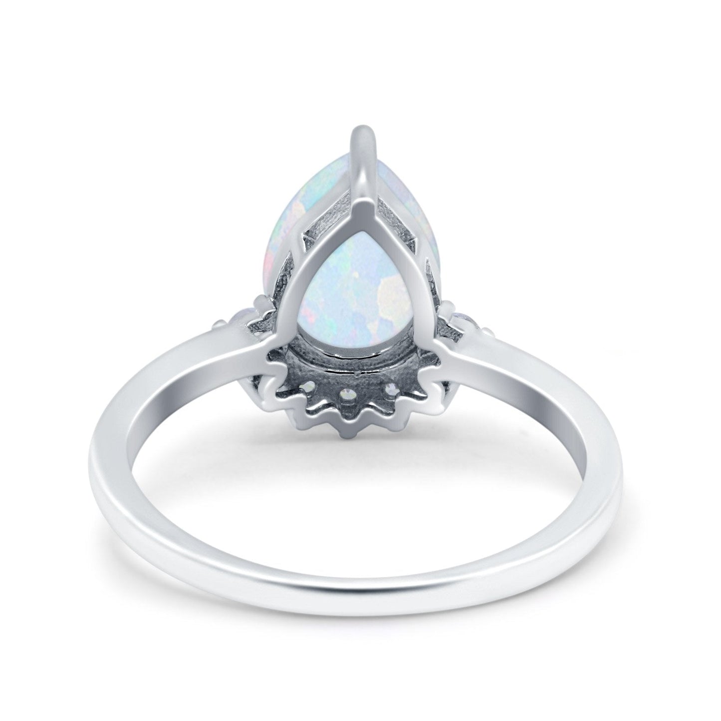 Teardrop Art Deco Pear Engagement Ring Lab Created White Opal