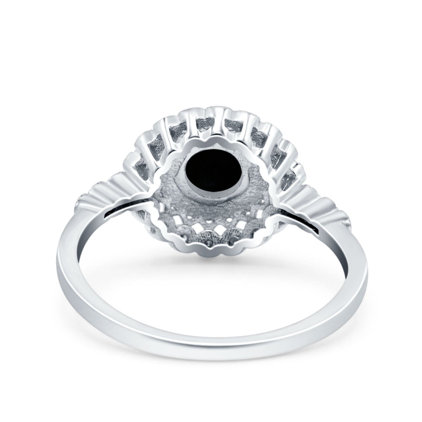 Halo Art Deco Wedding Ring Round Simulated Black CZ