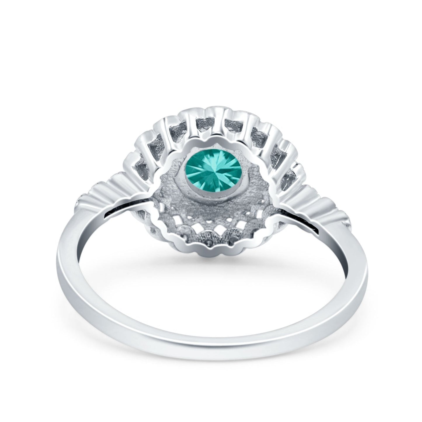 Halo Art Deco Wedding Ring Round Simulated Paraiba Tourmaline CZ