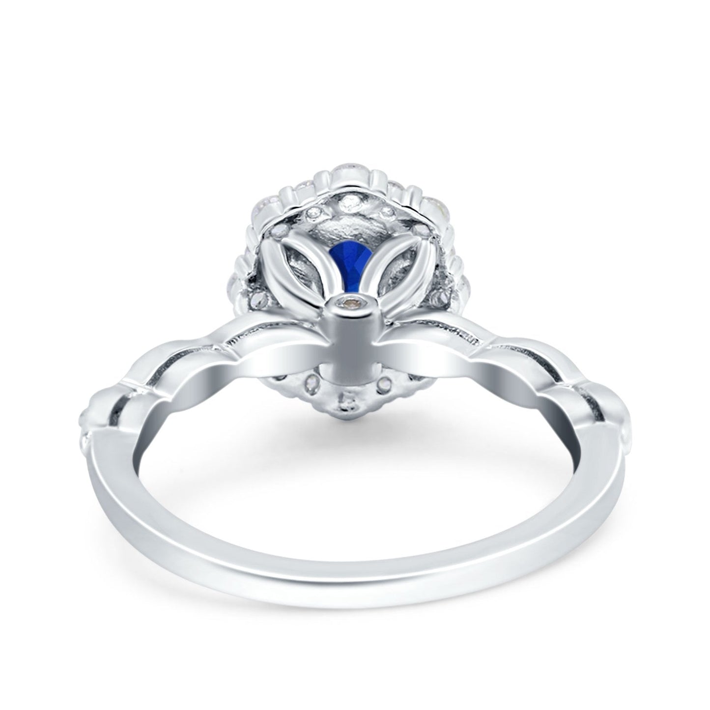 Art Deco Halo Oval Simulated Blue Sapphire CZ Engagement Ring