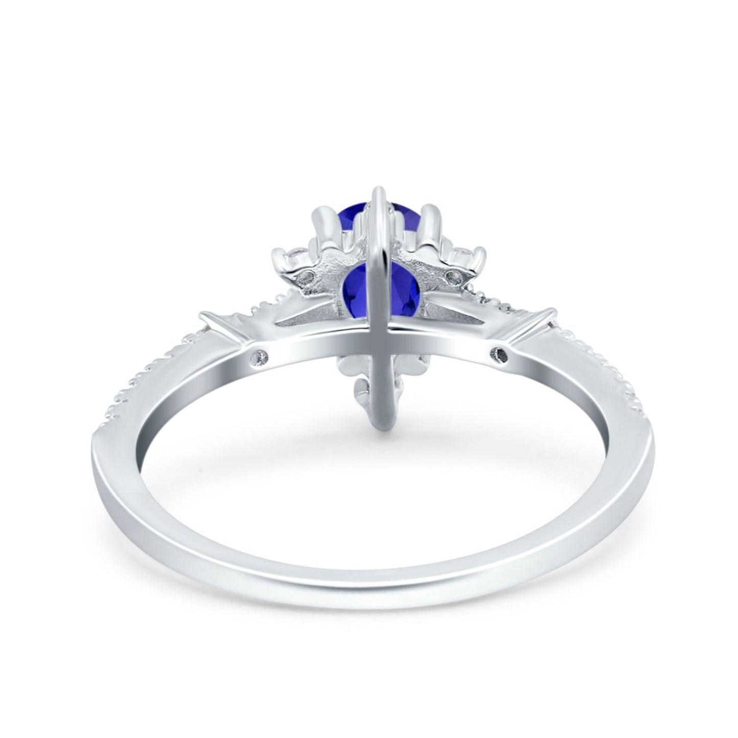 Starburst Teardrop Pear Simulated Blue Sapphire CZ Wedding Ring