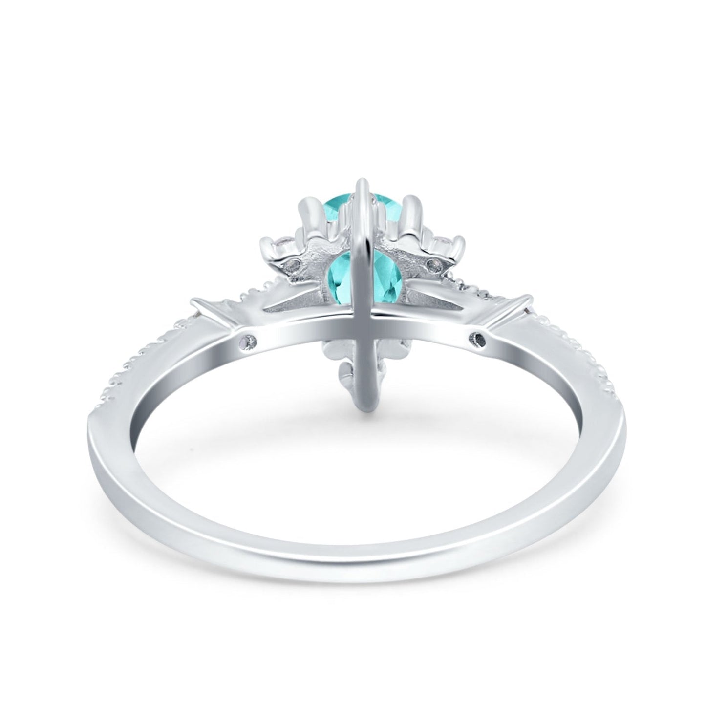 Starburst Teardrop Pear Simulated Paraiba Tourmaline CZ Wedding Ring