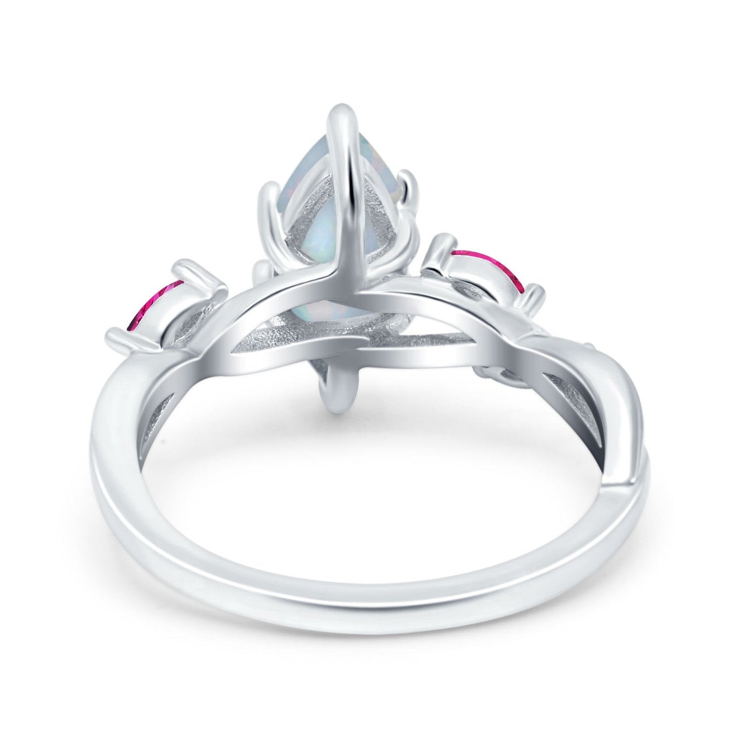 Infinity Twist Marquise Wedding Ring Lab Created White Opal & Ruby