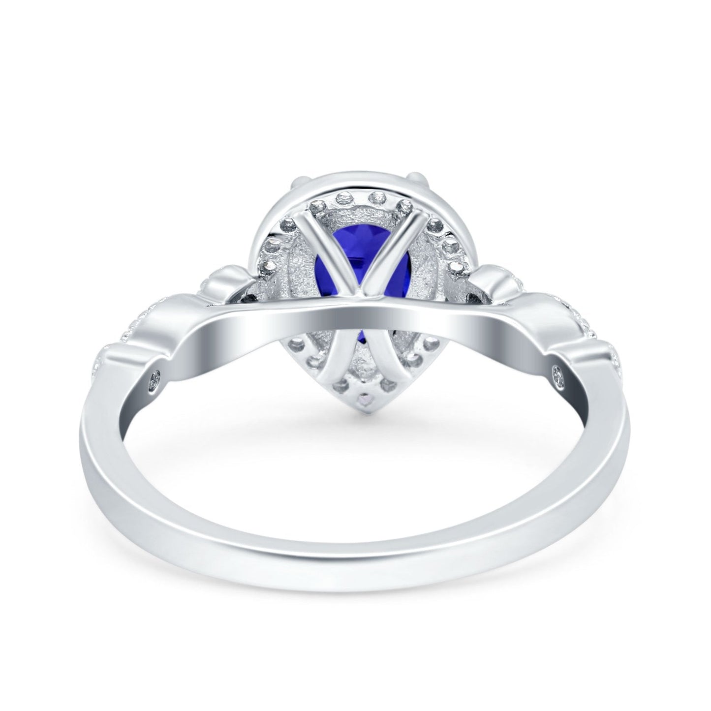 Halo Pear Engagement Ring Simulated Blue Sapphire CZ