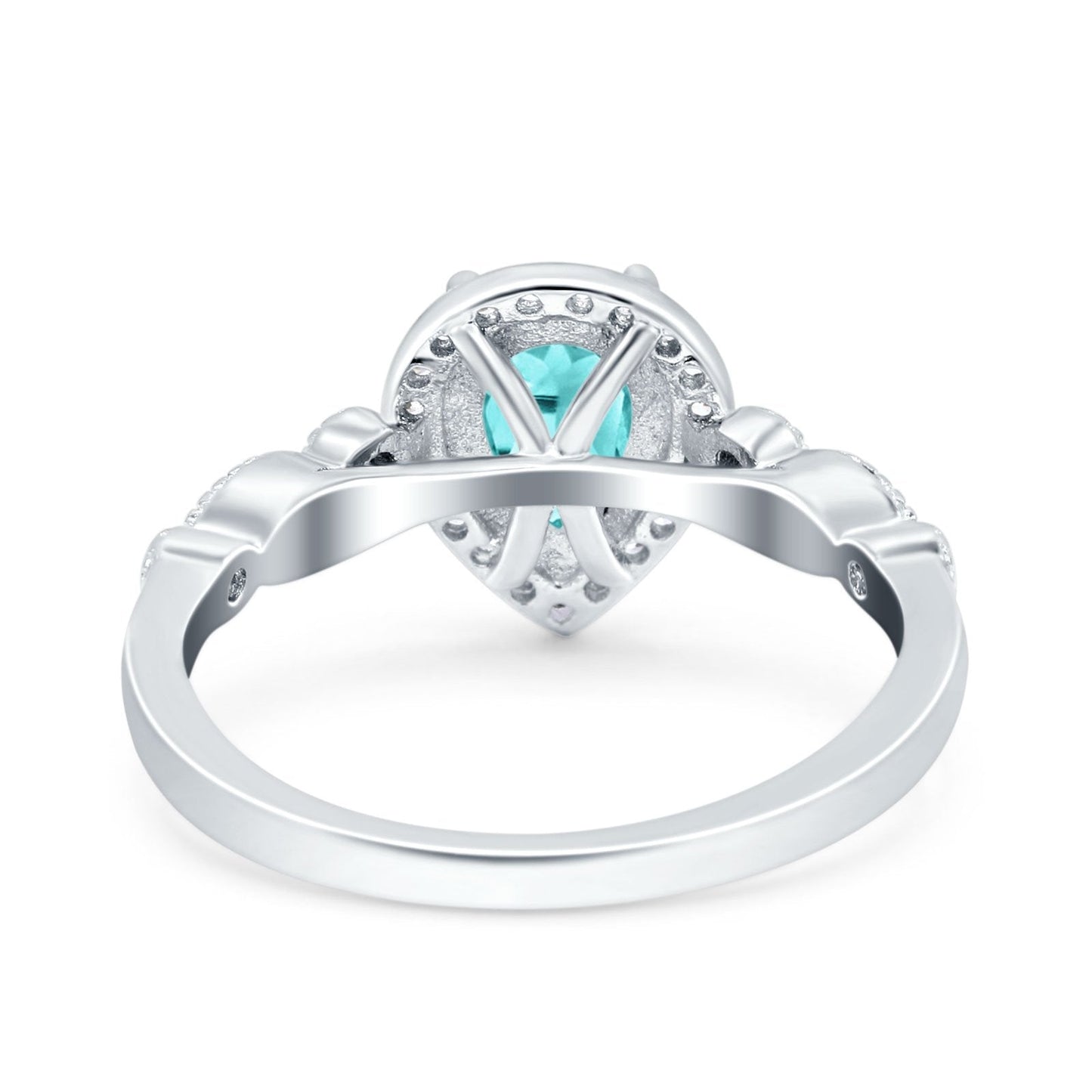 Halo Pear Engagement Ring Simulated Paraiba Tourmaline CZ