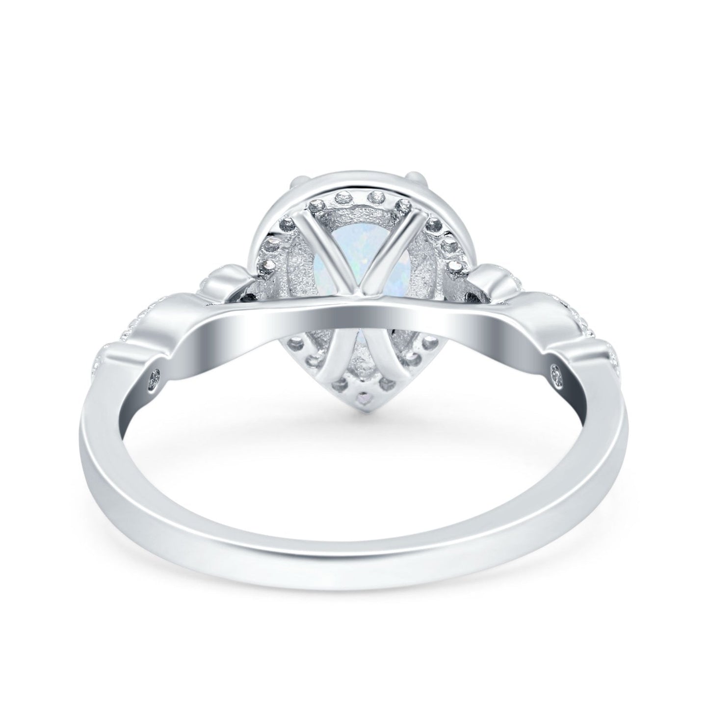 Halo Pear Engagement Ring Lab Created White Opal