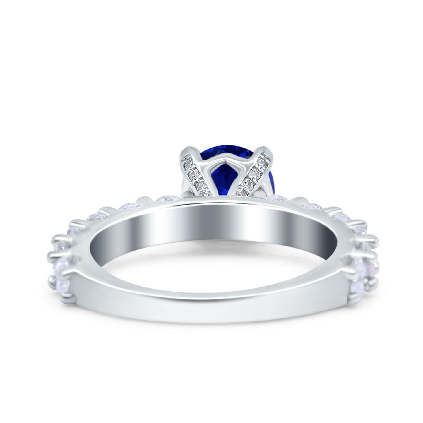 Art Deco Wedding Bridal Ring Round Simulated Blue Sapphire CZ