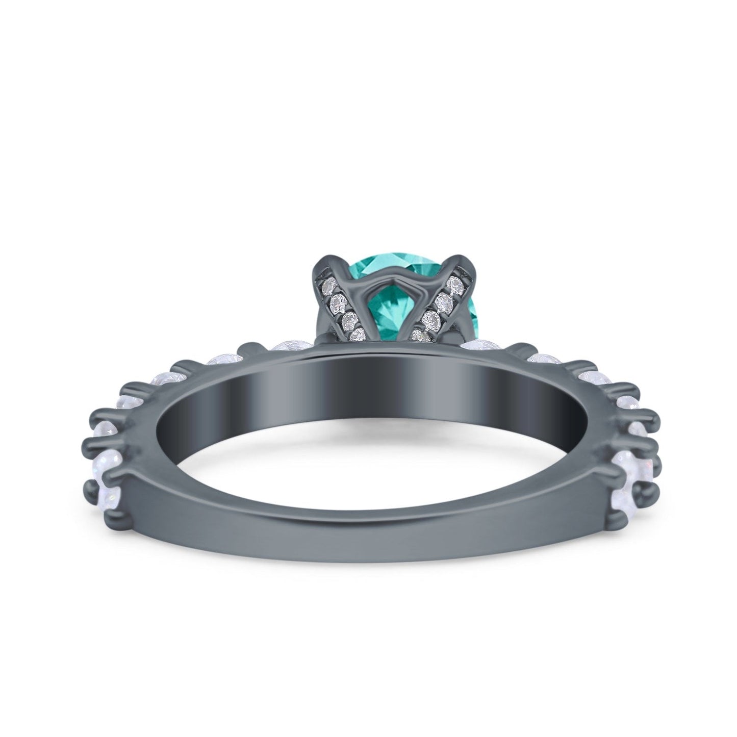 Art Deco Wedding Bridal Ring Round Black Tone, Simulated Paraiba Tourmaline CZ