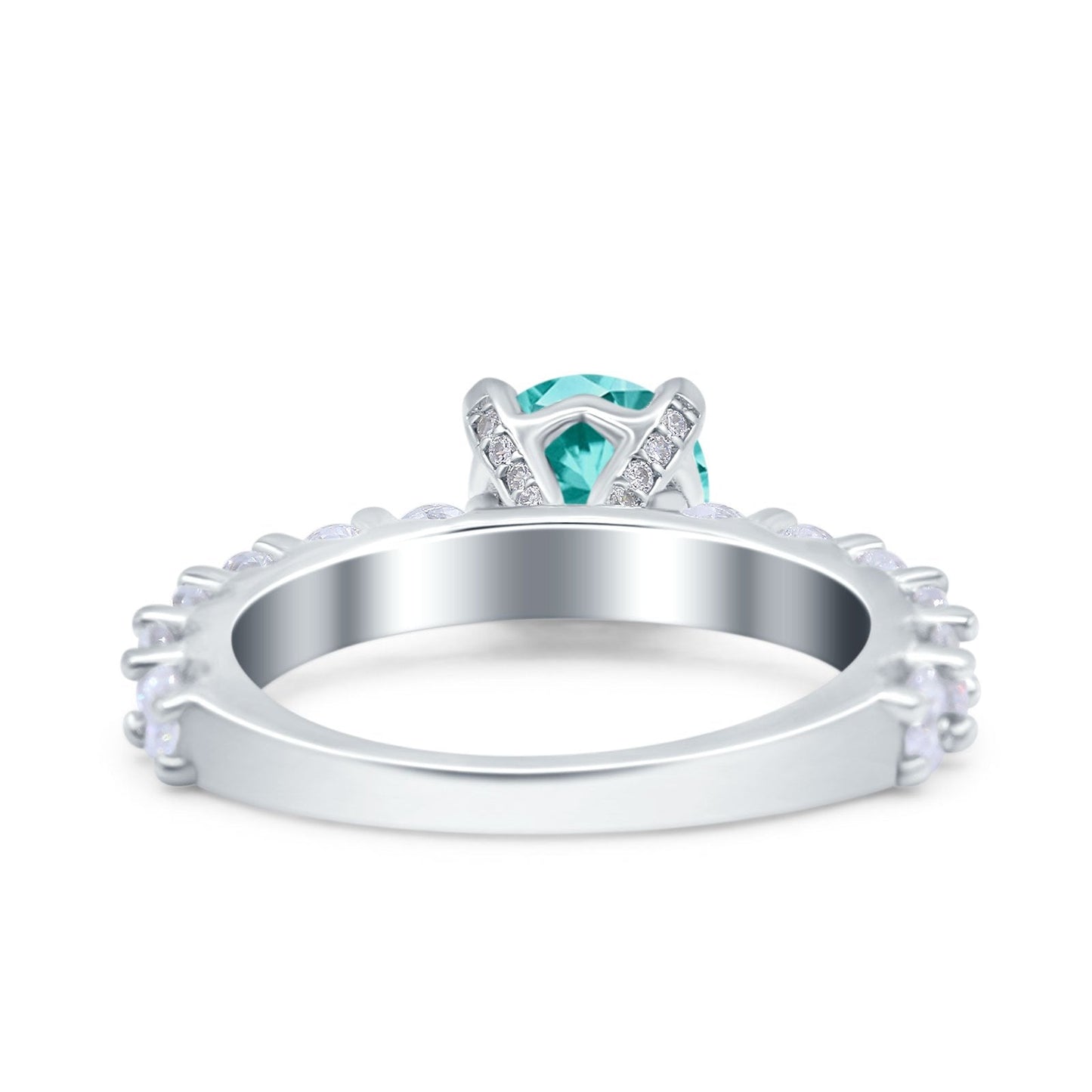 Art Deco Wedding Bridal Ring Round Simulated Paraiba Tourmaline CZ