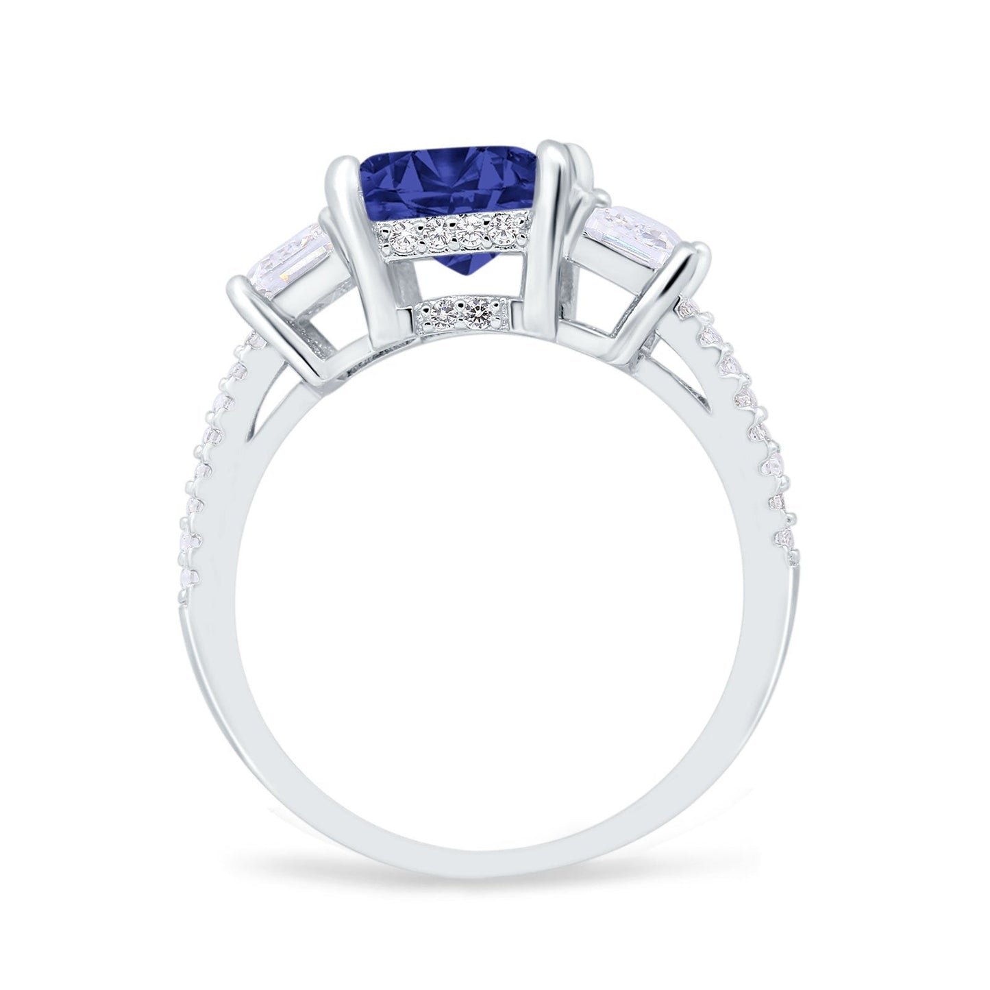 Three Stone Radiant Cut Wedding Ring Simulated Blue Sapphire CZ