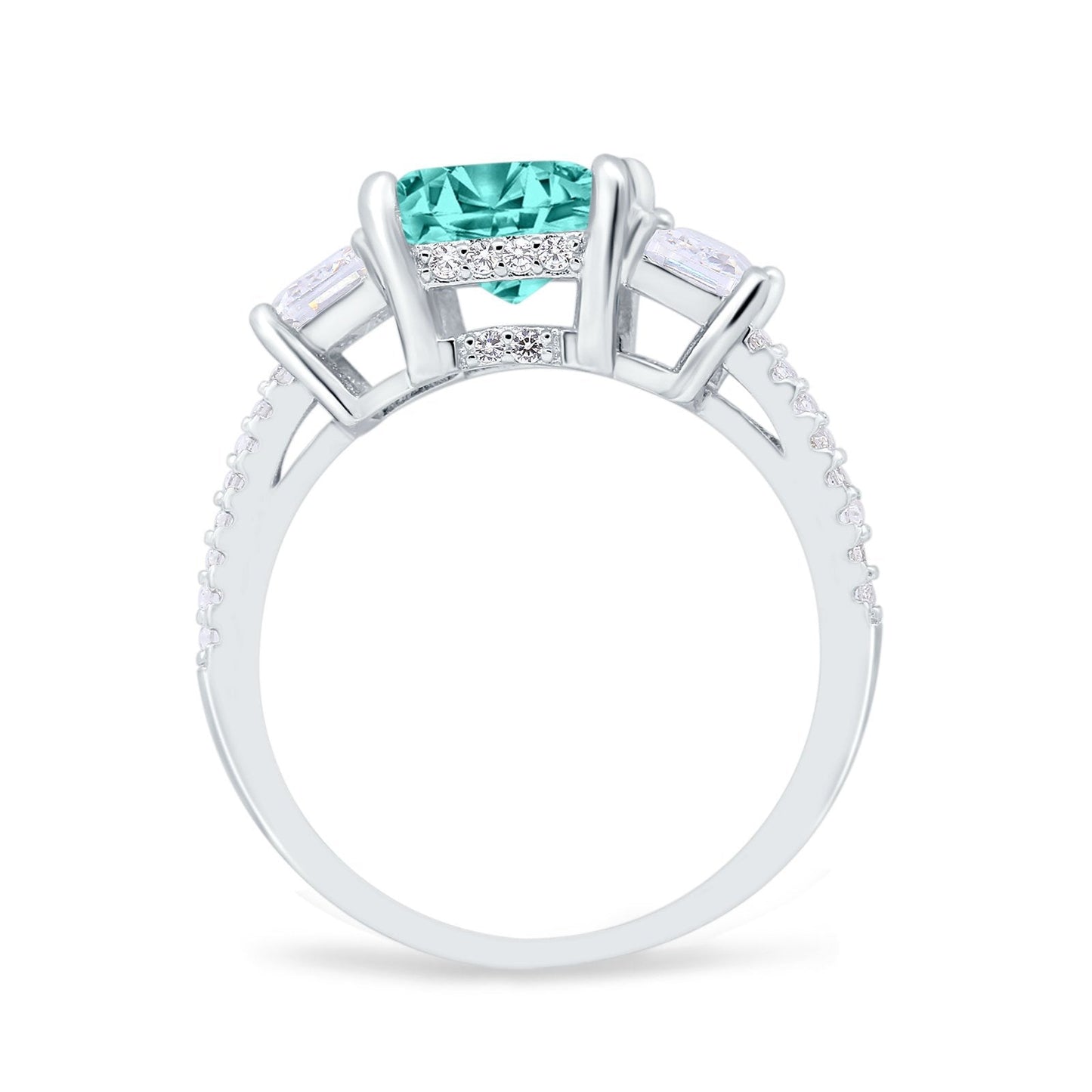 Three Stone Radiant Cut Wedding Ring Simulated Paraiba Tourmaline CZ